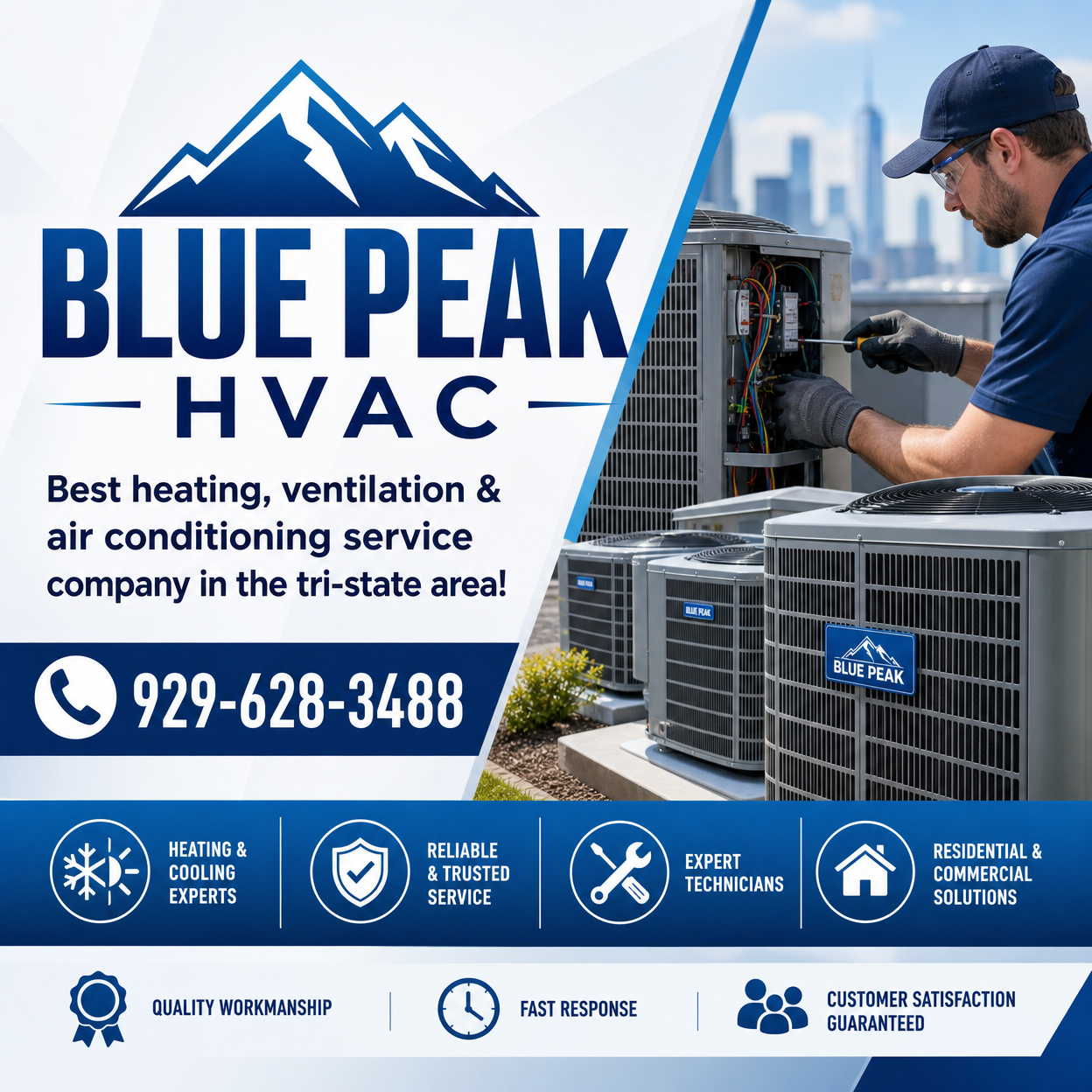 Blue Peak HVAC Inc – Best heating, ventilation & air conditioning service company in the tri-state area. Contact us: 929-628-3488
